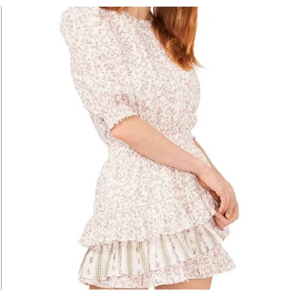Chelsea & Violet Smocked Ruffle Ditsy Floral Print Puff Short Sleeve Dress